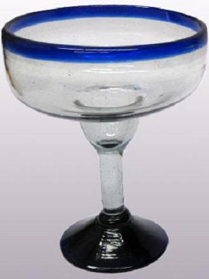 copas grandes para margarita con borde azul cobalto, 14 oz, Vidrio Reciclado, Libre de Plomo y Toxinas